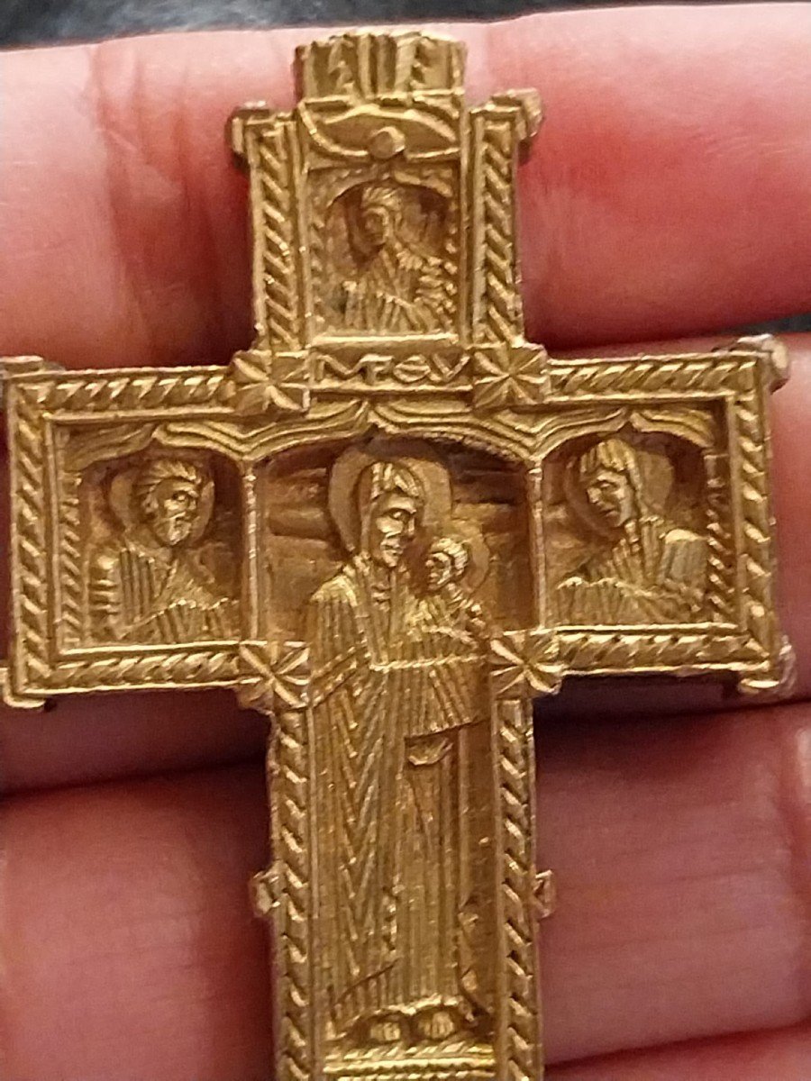 Croix Orthodoxe En Bronze Doré, XIXe-photo-5