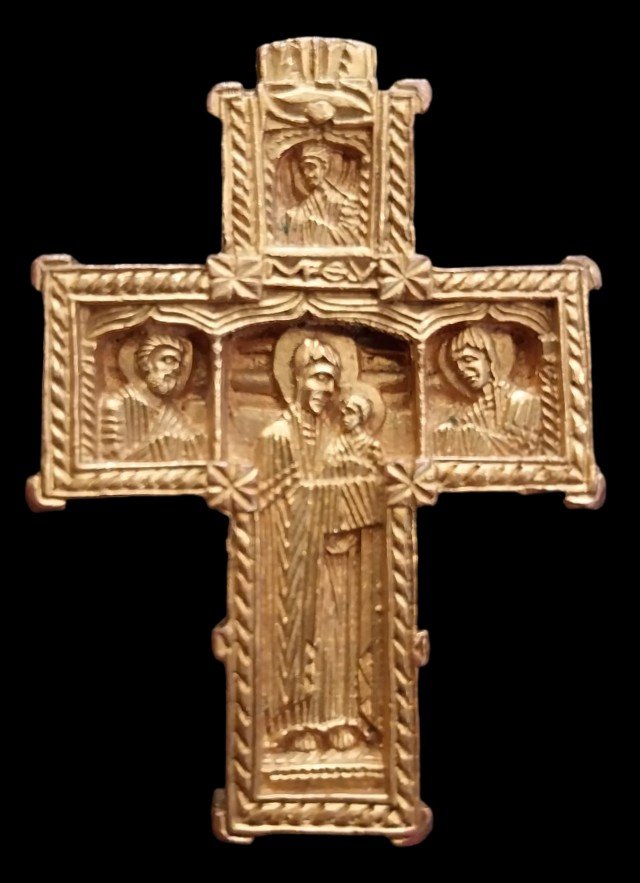 Croix Orthodoxe En Bronze Doré, XIXe