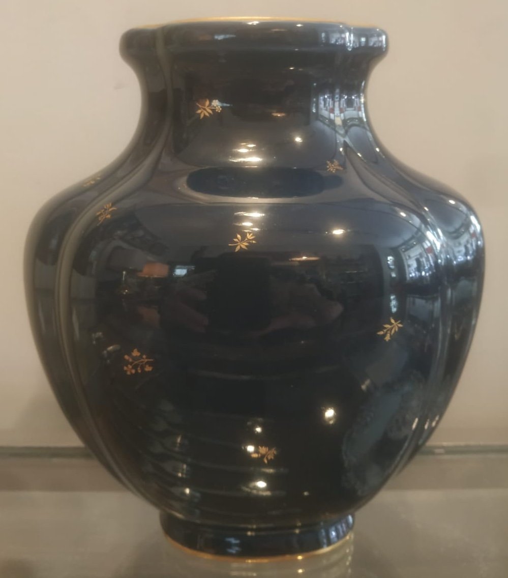 Manufacture De Sèvres, Vase En Porcelaine Bleu Nuit Et Or, époque XXème Siècle