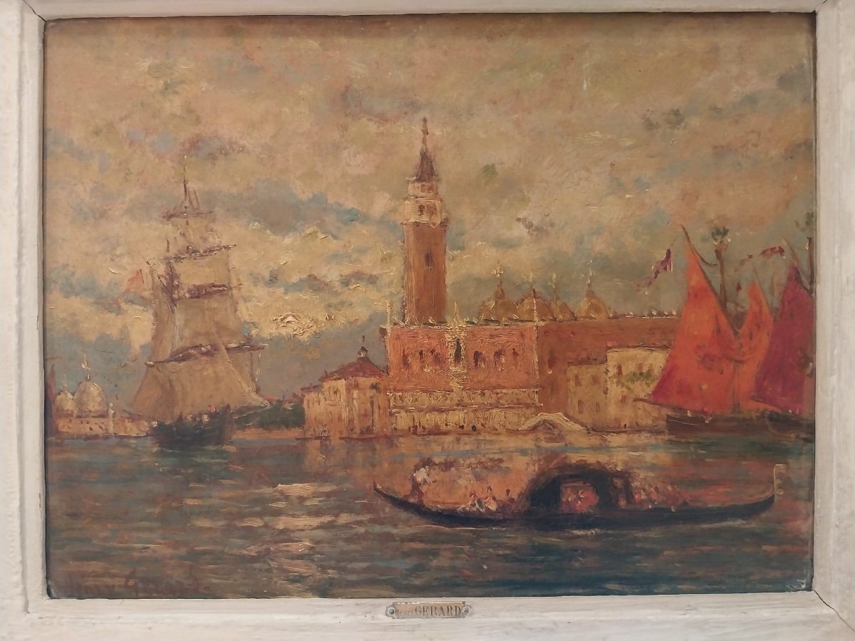 Henri Paul Gérard Said Henry Gérard (1860-1925), View Of Venice, Oil On Hardboard, 20th Century.-photo-2