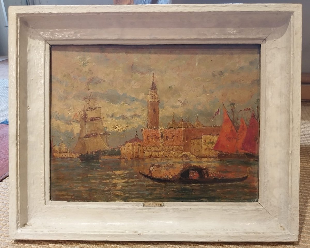 Henri Paul Gérard Said Henry Gérard (1860-1925), View Of Venice, Oil On Hardboard, 20th Century.-photo-1