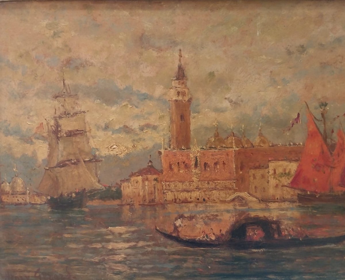 Henri Paul Gérard Said Henry Gérard (1860-1925), View Of Venice, Oil On Hardboard, 20th Century.