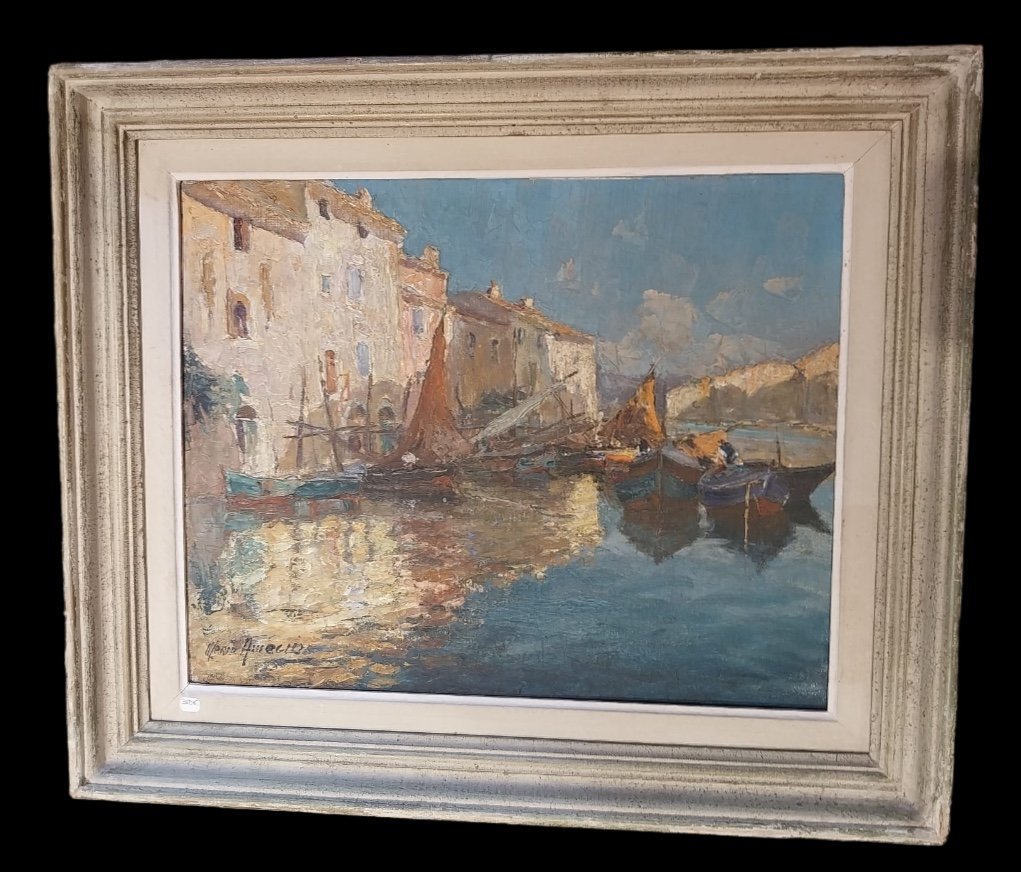 Merio Ameglio (1897-1970), Huile Sur Panneau, Vue De Martigues, XXe-photo-2