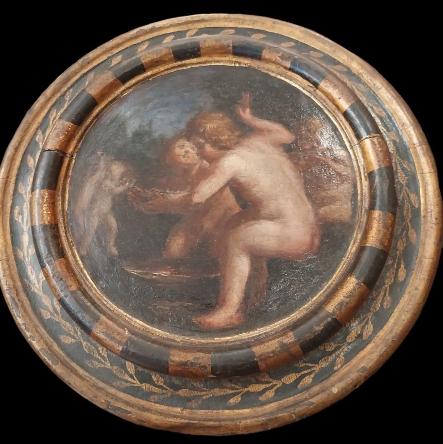 Tondo,putti, école Italienne Du XVIIe Siècle.-photo-4