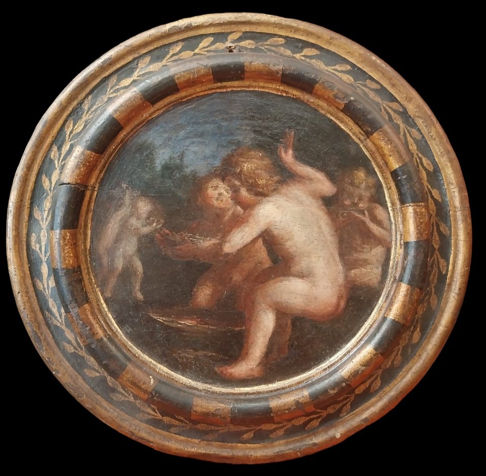 Tondo,putti, école Italienne Du XVIIe Siècle.