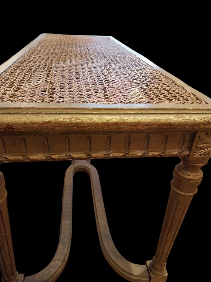 Piano Bench In Caned Gilded Wood, Late 19th And Early 20th Century.-photo-2