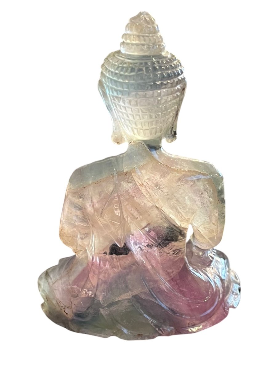 Seated Buddha Sculpture In Fluorite, Asia 20th Century-photo-2