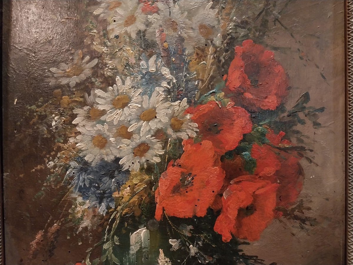 Henri Cauchois (1850-1911) Oil On Canvas, Still Life With Flowers, XIXth Century-photo-2