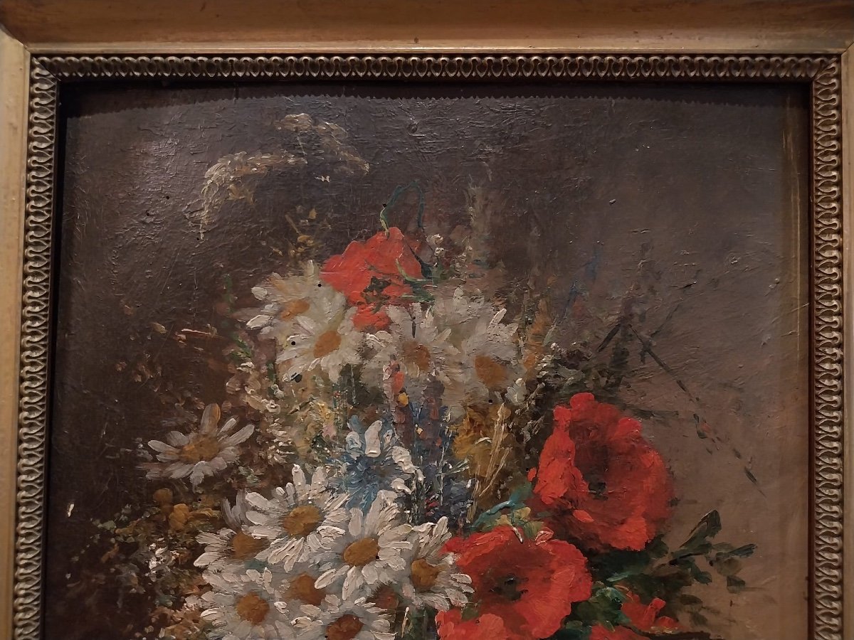 Henri Cauchois (1850-1911) Oil On Canvas, Still Life With Flowers, XIXth Century-photo-3