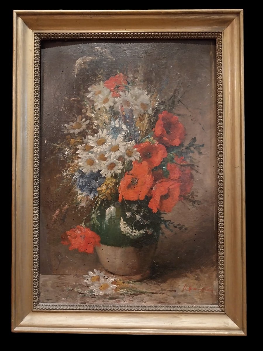 Henri Cauchois (1850-1911) Oil On Canvas, Still Life With Flowers, XIXth Century-photo-4