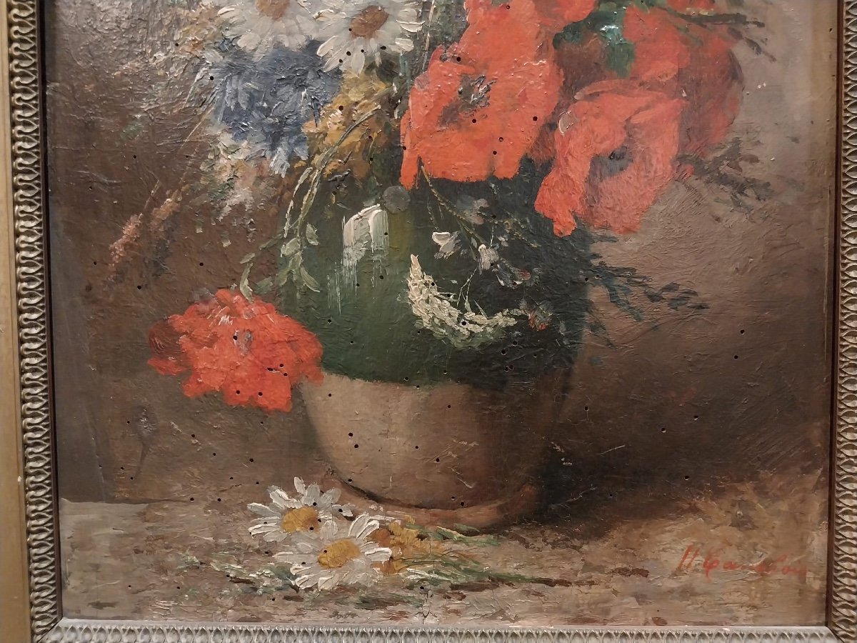 Henri Cauchois (1850-1911) Oil On Canvas, Still Life With Flowers, XIXth Century-photo-6