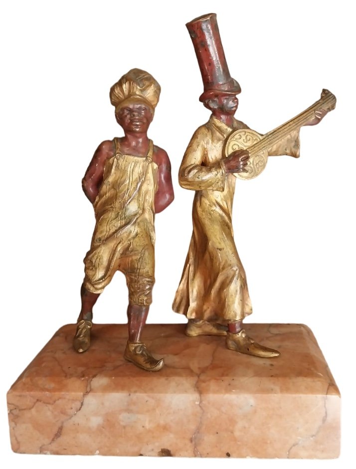 Vienna Bronze, Musicians, On Marble Base, 19th Century.-photo-3