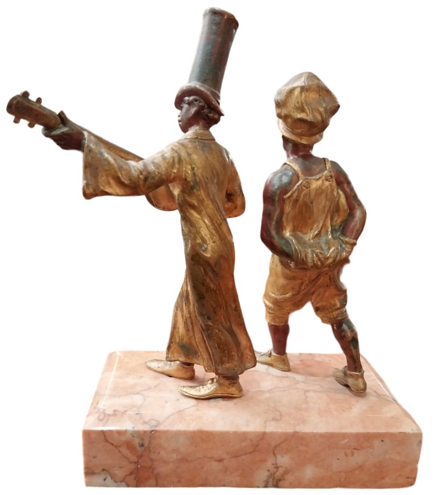 Vienna Bronze, Musicians, On Marble Base, 19th Century.-photo-4