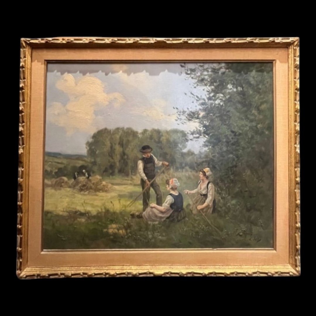 Eugène Labitte  (1858 - 1937), Oil On Canvas, “rest In The Fields”, 19th Century