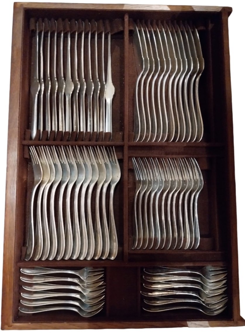 Robert Linzeler (1872-1981), 213-piece Solid Silver Cutlery Set, In Its Cabinet Case XX-photo-4