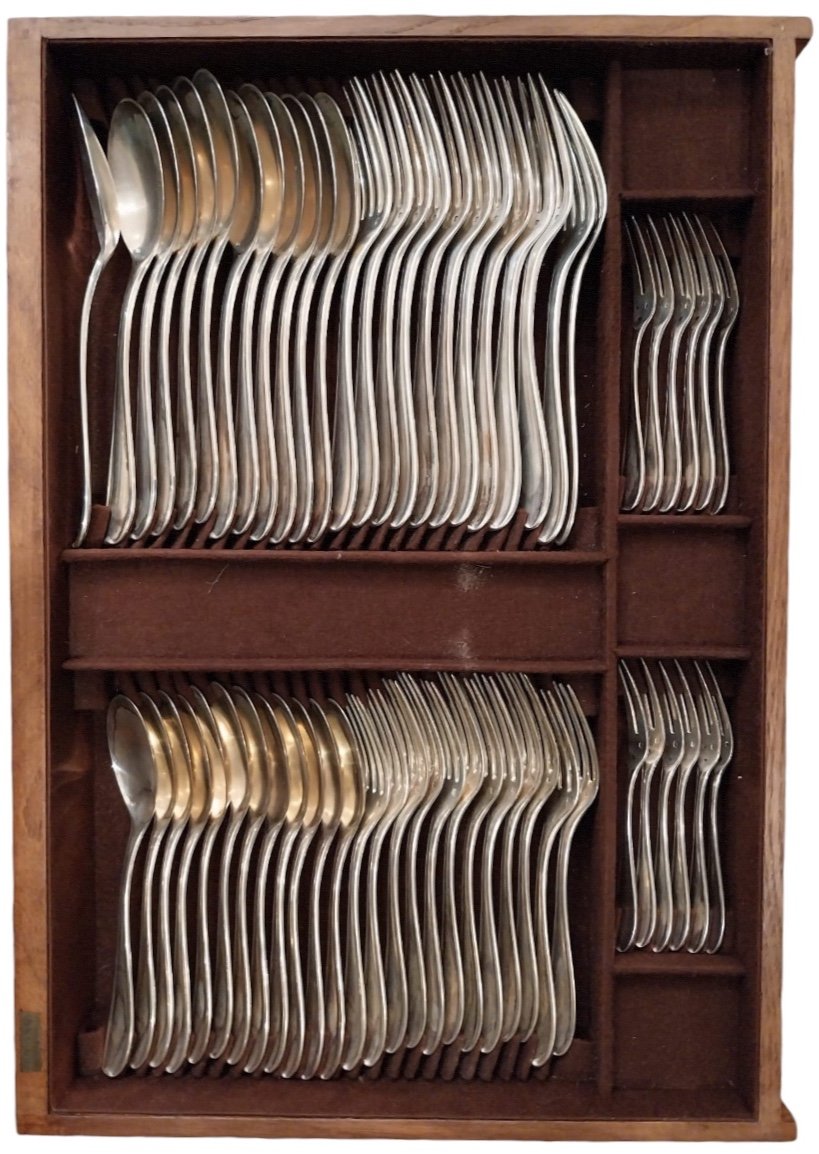 Robert Linzeler (1872-1981), 213-piece Solid Silver Cutlery Set, In Its Cabinet Case XX-photo-8