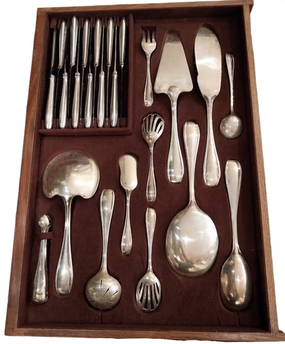 Robert Linzeler (1872-1981), 213-piece Solid Silver Cutlery Set, In Its Cabinet Case XX-photo-7