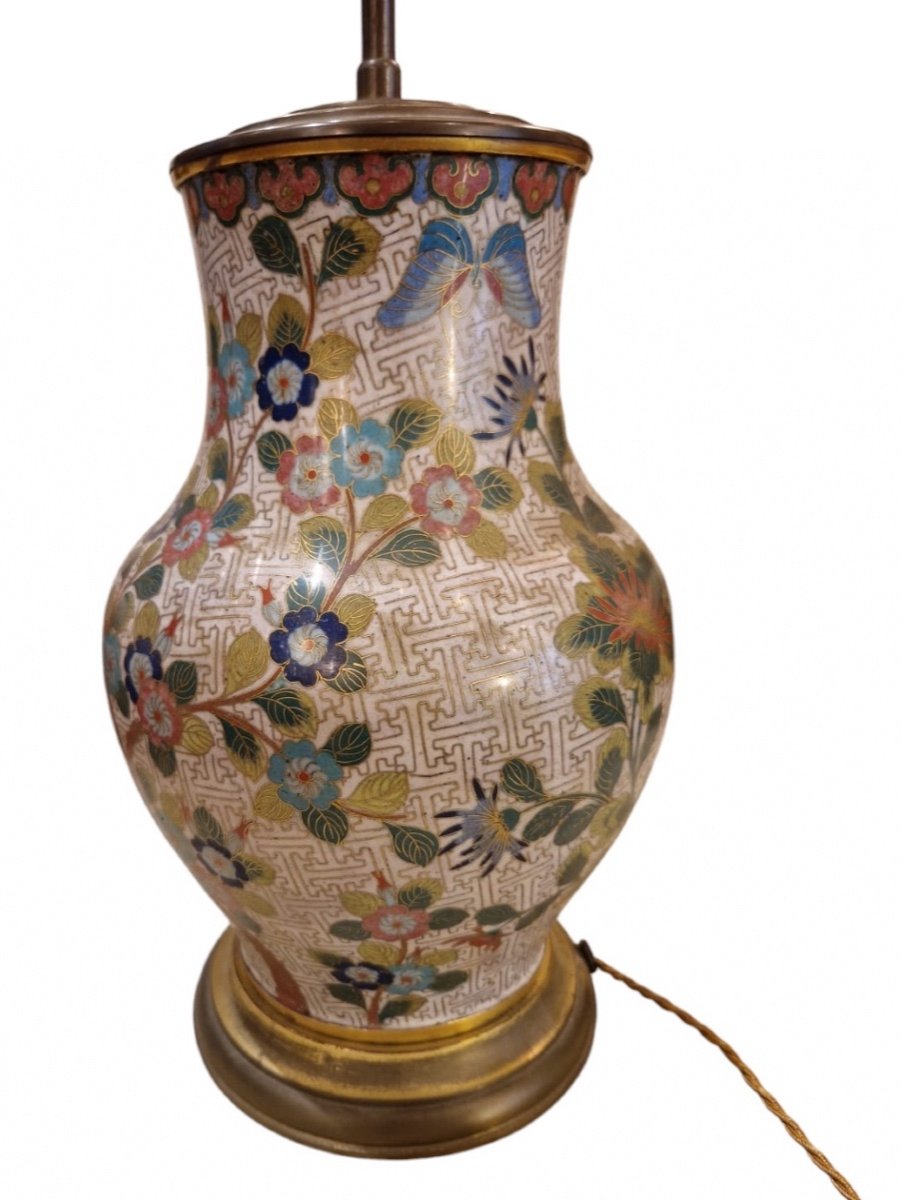 Enamelled Cloisonné Vase Mounted As A Lamp, China, 19th Century -photo-2