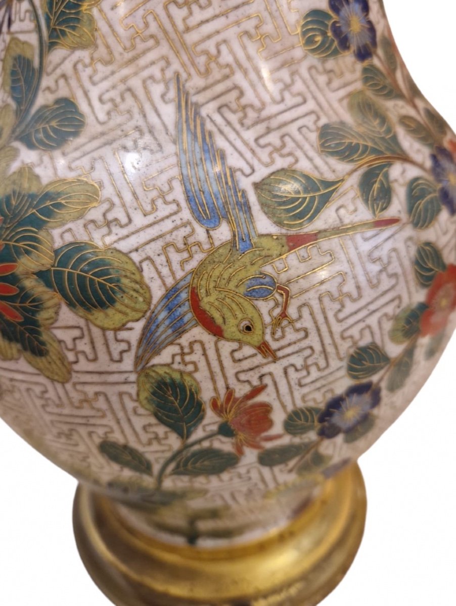 Enamelled Cloisonné Vase Mounted As A Lamp, China, 19th Century -photo-3