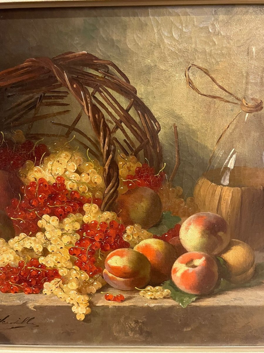 Alfred Arthur Brunel De Neuville ( 1852 – 1941), Huile Sur Toile, Corbeille De Fruits Renversée-photo-2