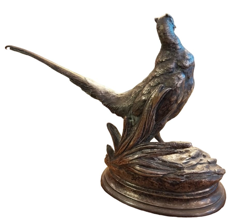 Jules Moigniez (1835-1894), Pheasant On Its Mound, Silvered Bronze, 19th Century-photo-4