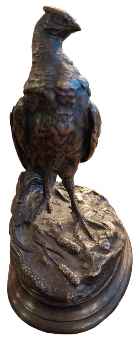 Jules Moigniez (1835-1894), Pheasant On Its Mound, Silvered Bronze, 19th Century-photo-1