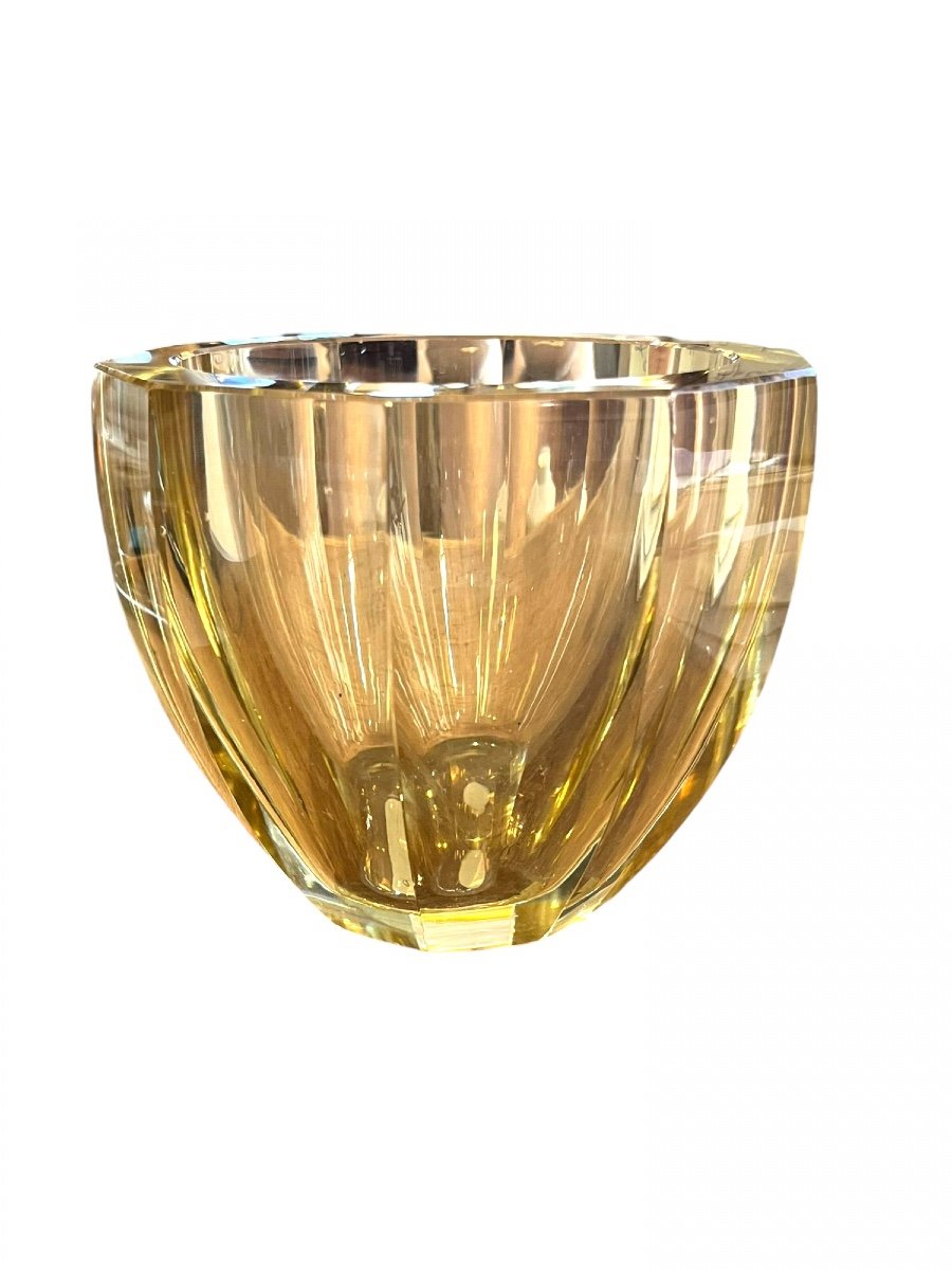 Daum Nancy France, Yellow Crystal Vase-photo-3