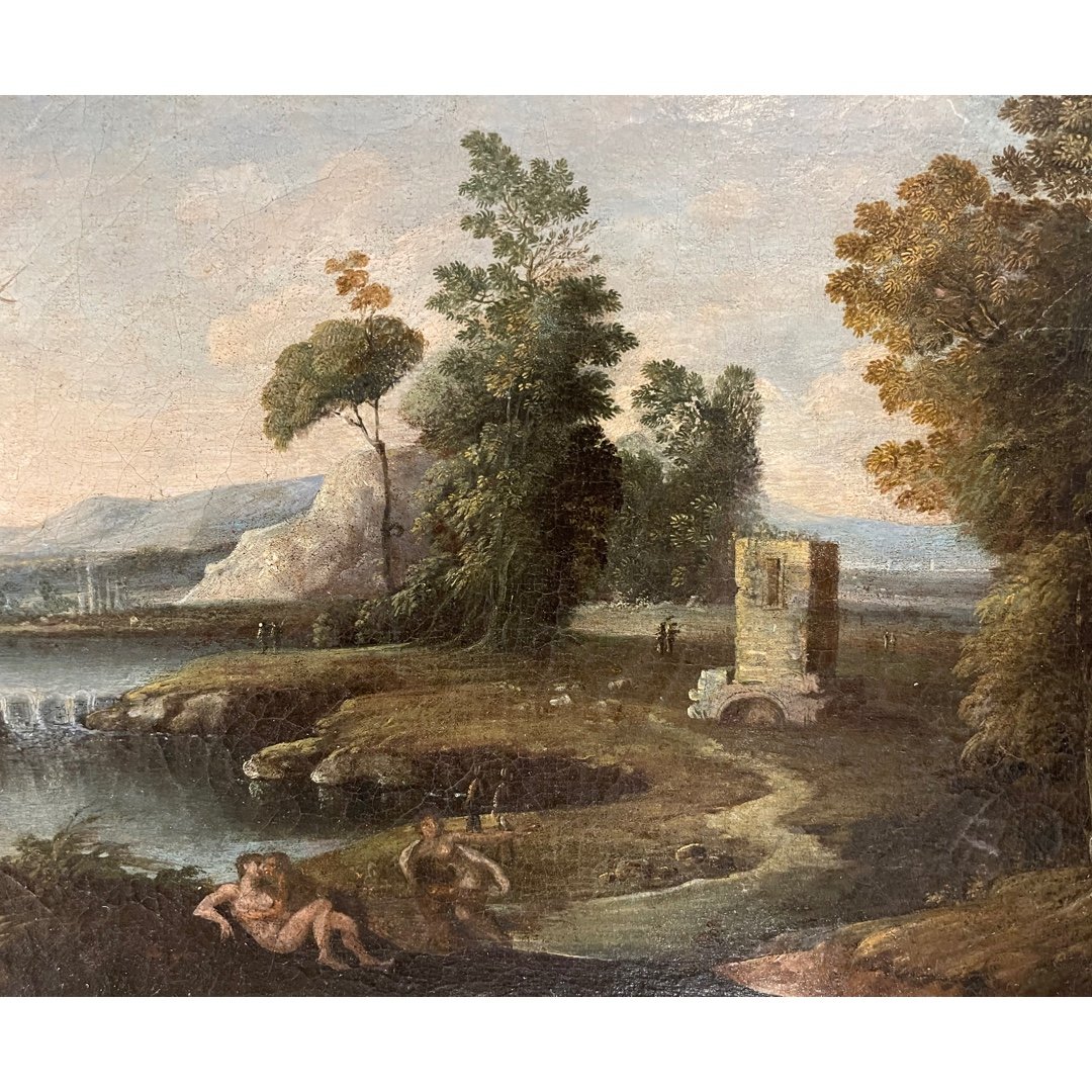 Landscape Painting Galante Scene, 17th Century -photo-2