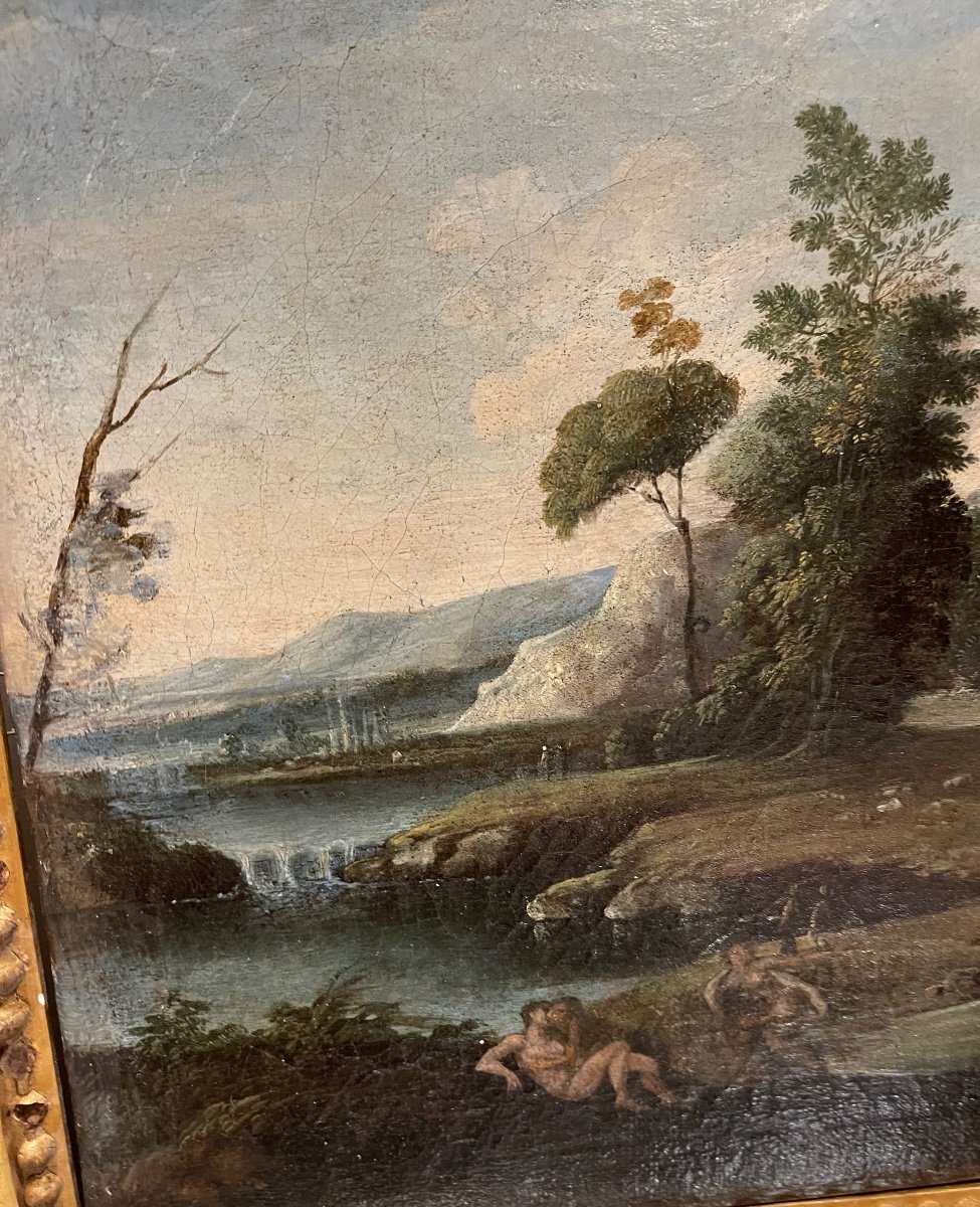 Landscape Painting Galante Scene, 17th Century -photo-3