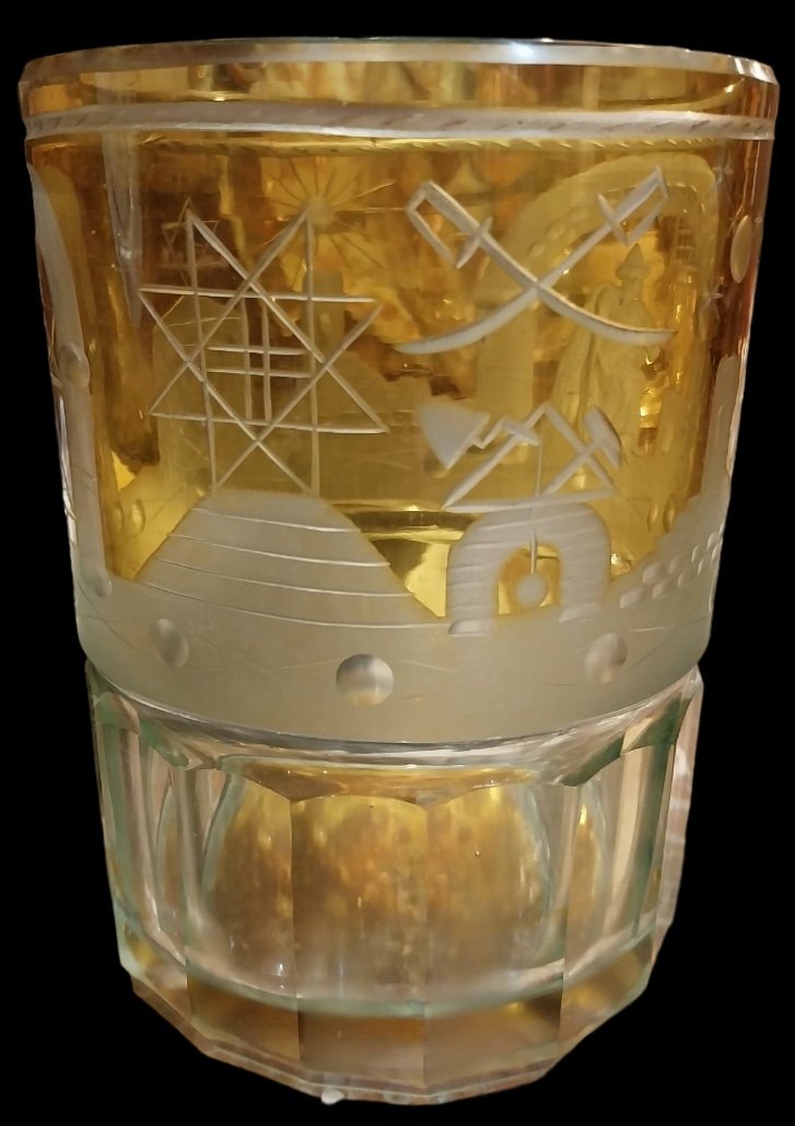 Large Masonic Bohemian Crystal Glass, 19th Century-photo-2