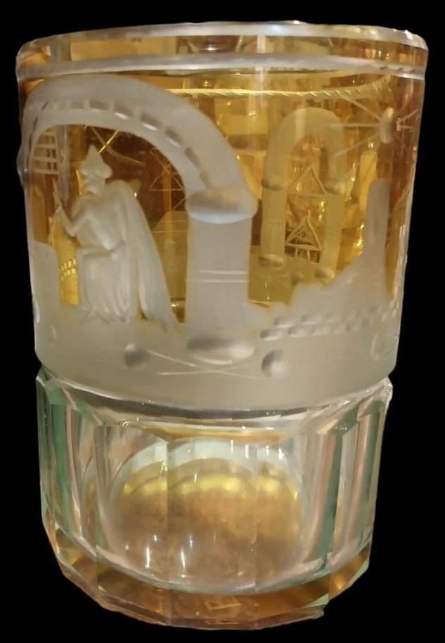 Large Masonic Bohemian Crystal Glass, 19th Century-photo-3