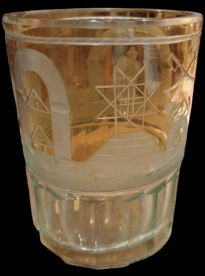 Large Masonic Bohemian Crystal Glass, 19th Century-photo-3