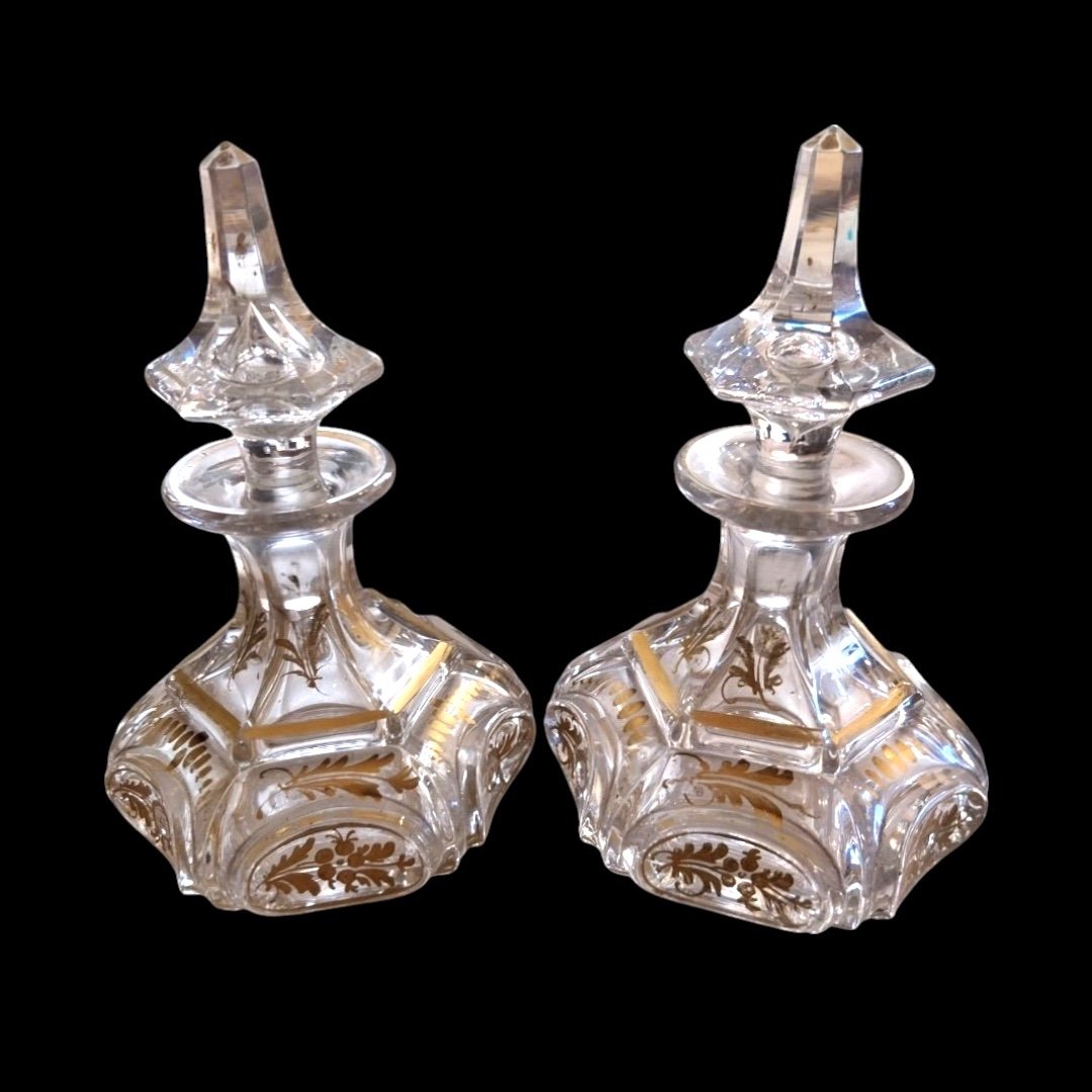 Pair Of Crystal Perfume Bottles, Napoleon III, 19th Century. 