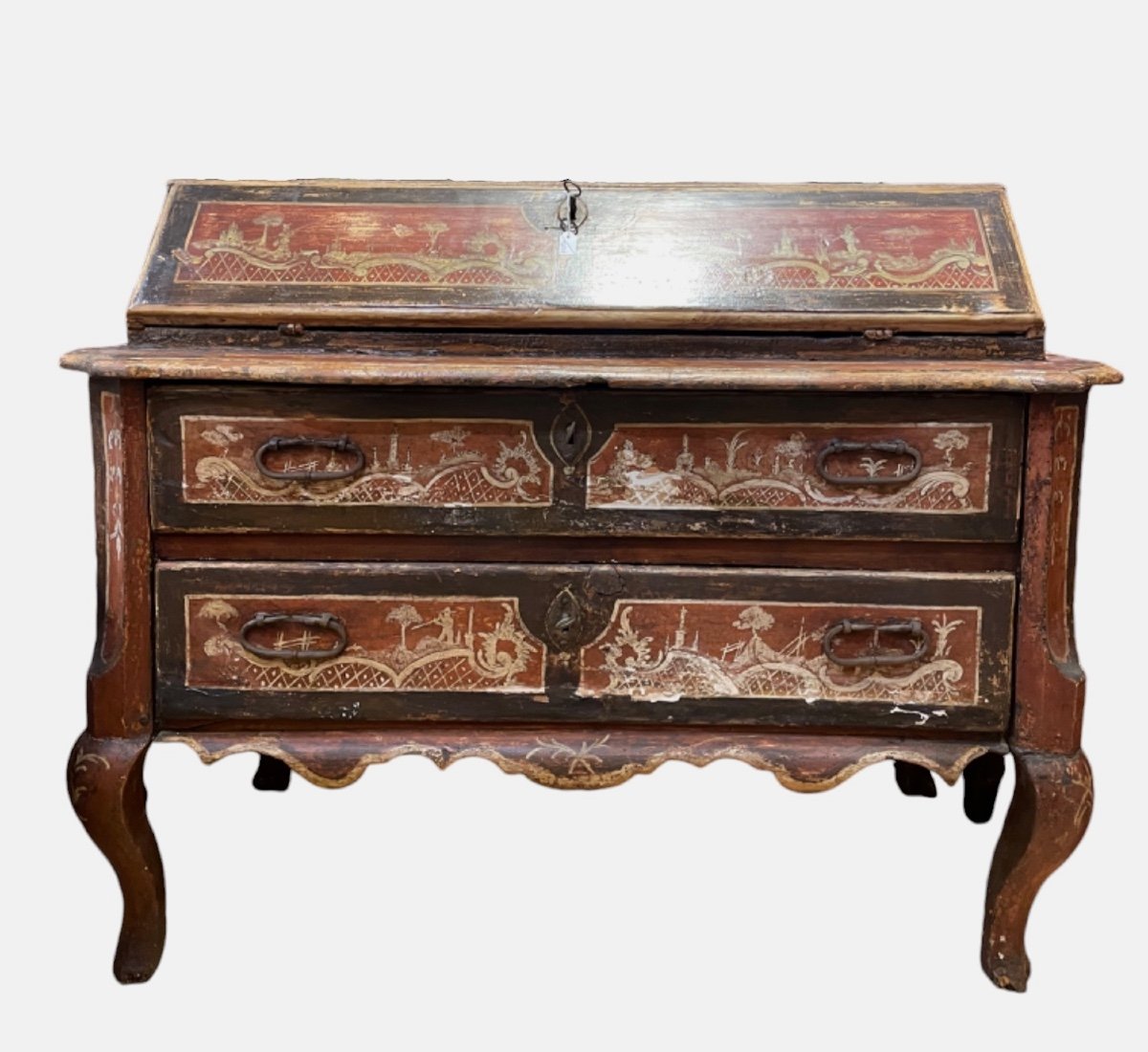 Commode-scribanne Italienne à Peinture Polychrome - XIXe Siècle