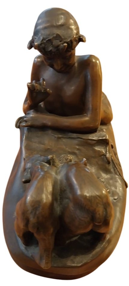 Emmanuel Frémiet (1824-1910), Bronze à Patine Brune , Pan jouant avec des oursons, XIXe-photo-1