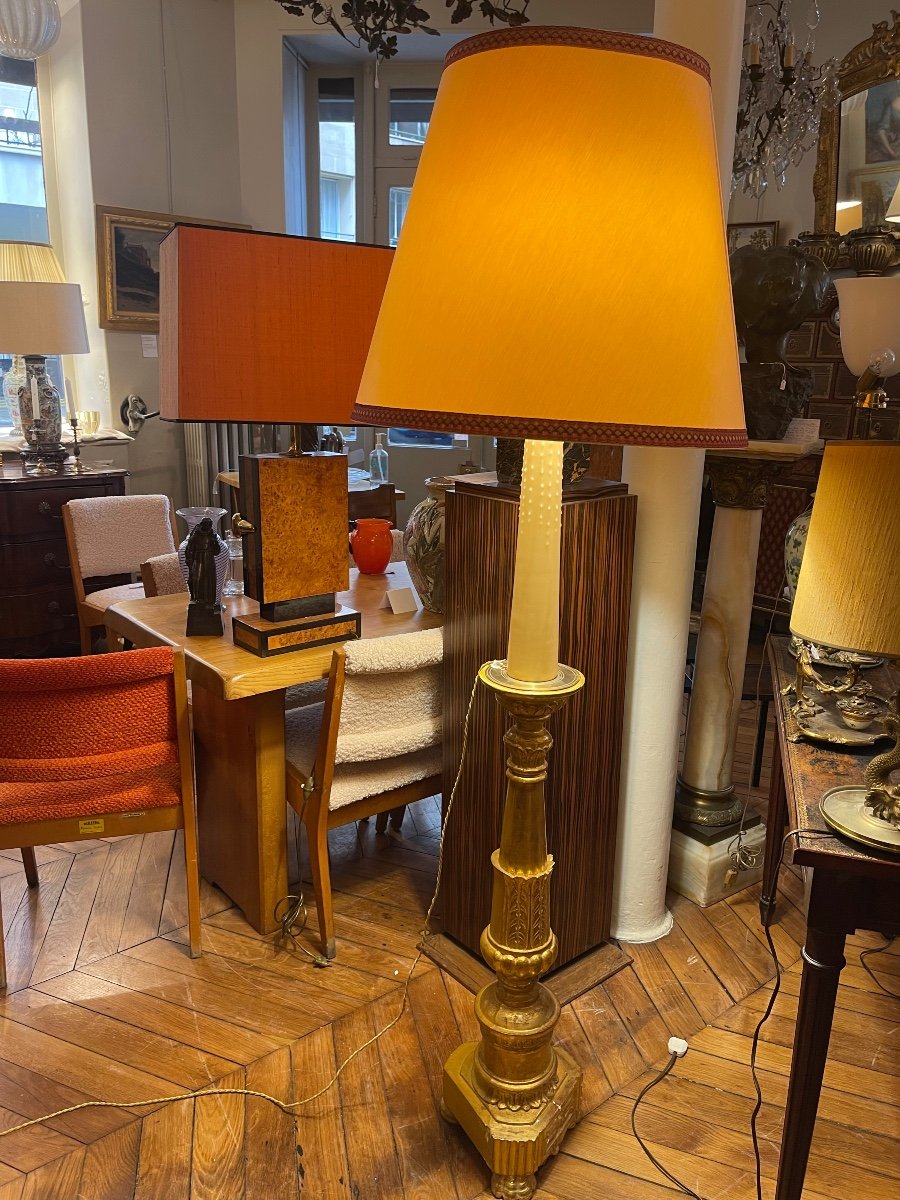 Church Candlestick In Gilded Wood Mounted As A Floor Lamp XIX -photo-2