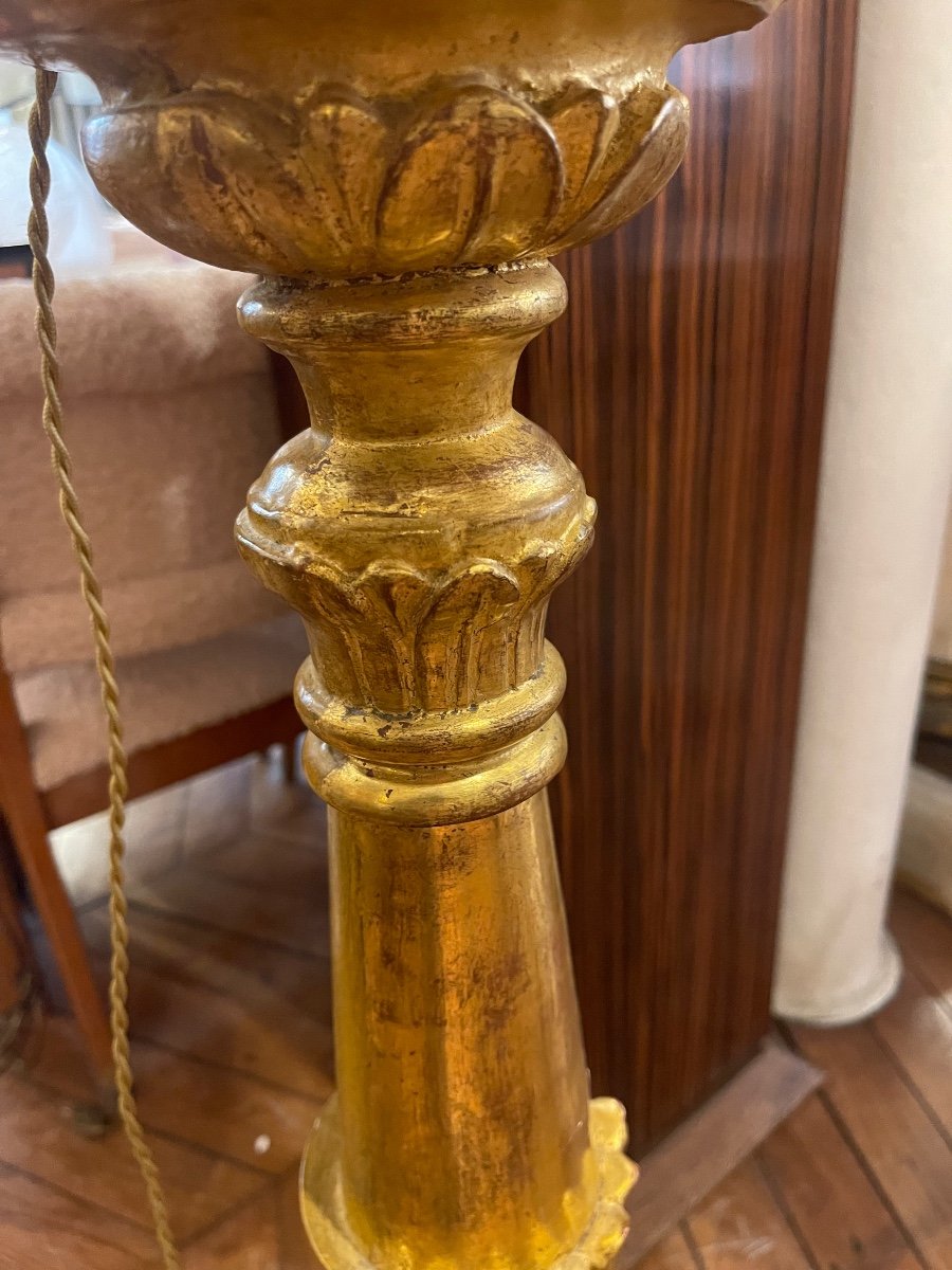 Church Candlestick In Gilded Wood Mounted As A Floor Lamp XIX -photo-3