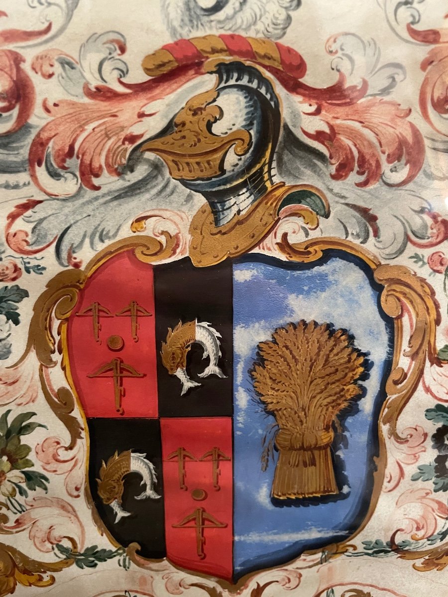 18th Century Coat Of Arms Under Glass-photo-2