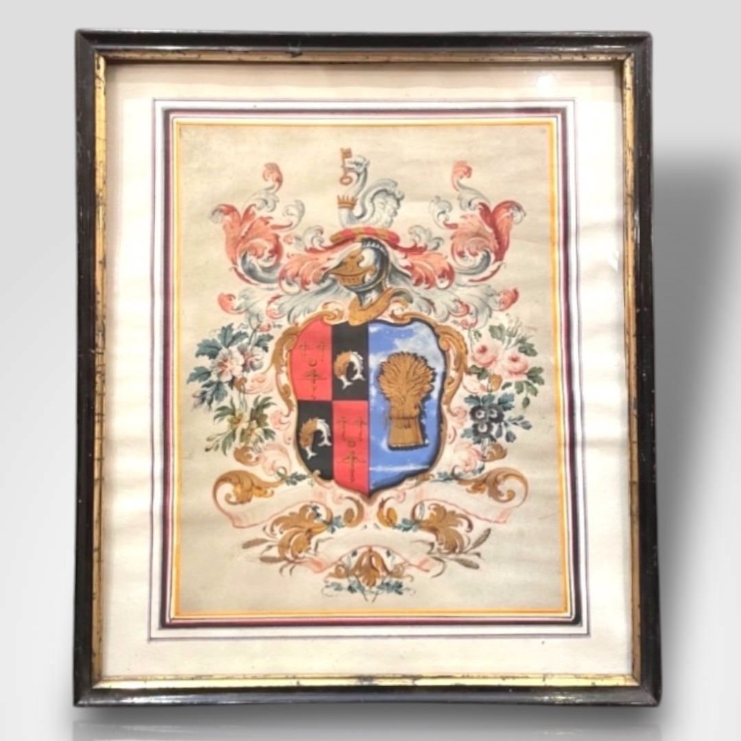 Blason Sous Verre D’époque XVIIIe Siècle