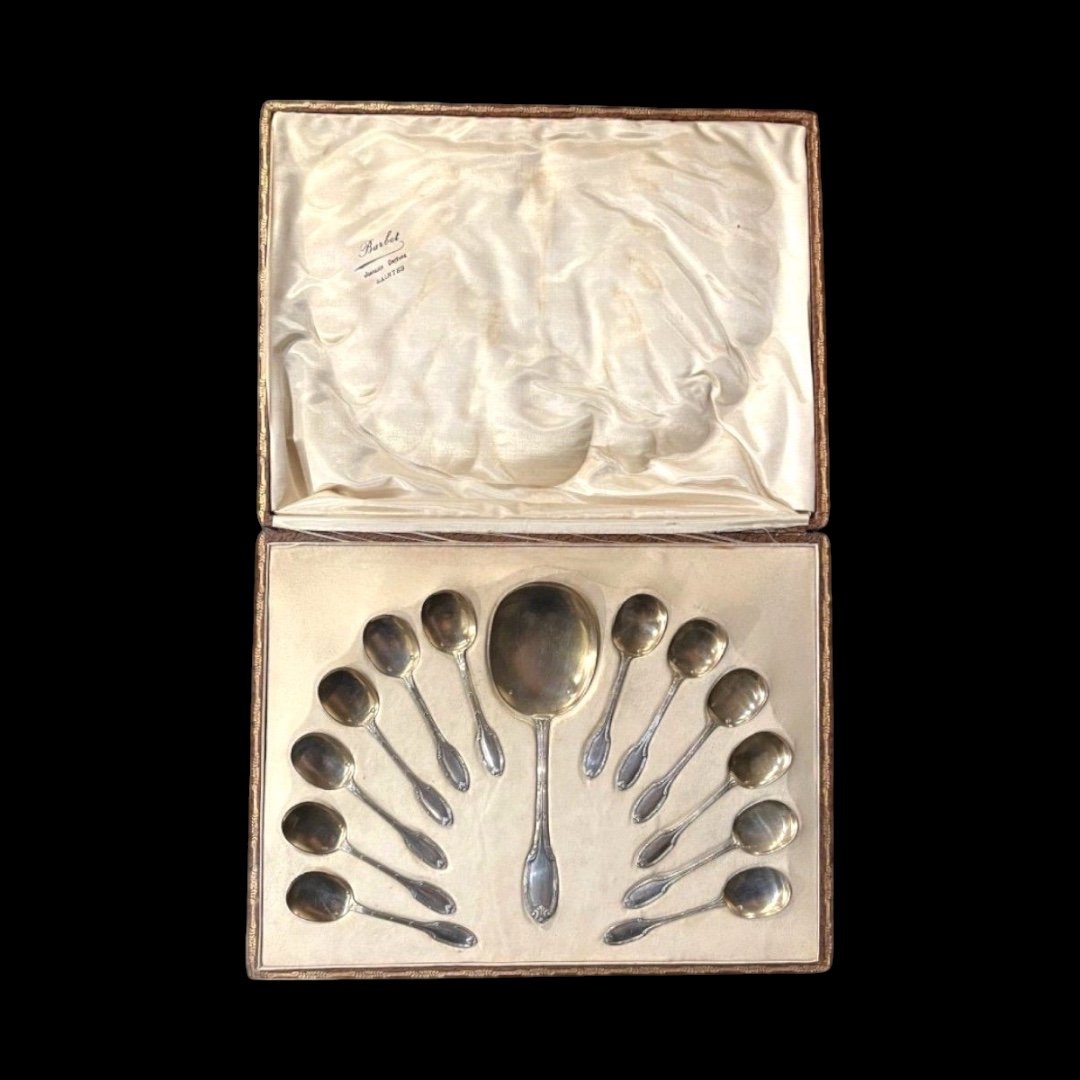 Ice Cream Service, Solid Silver Model "saintes" By Barlot, Original Case