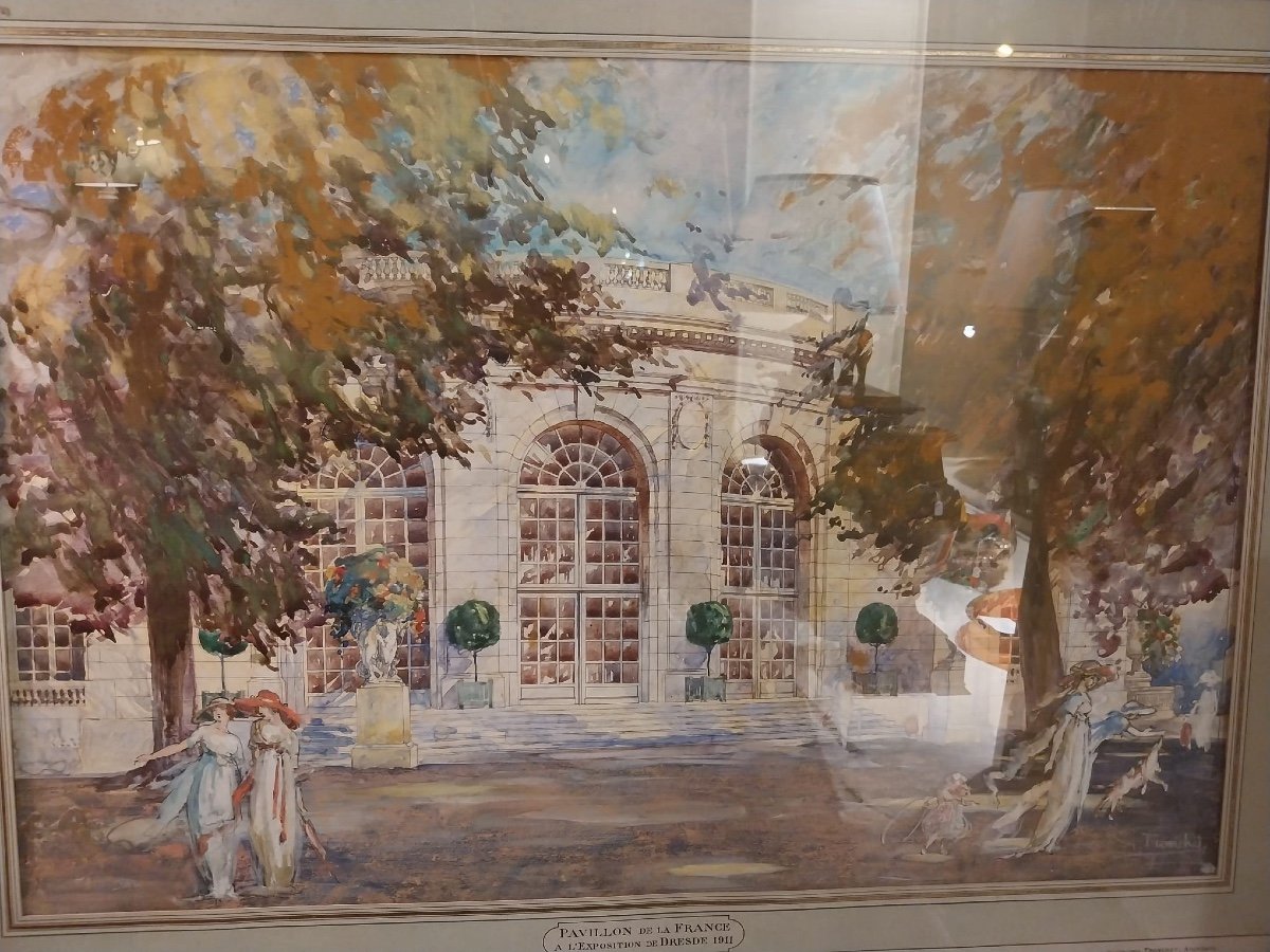 Guillaume Tronchet (1868-1969), Pavillon De La France à Dresde 1911, Gouache sur panneau.-photo-2