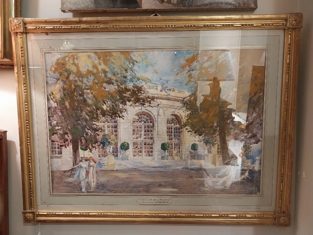 Guillaume Tronchet (1868-1969), Pavillon De La France à Dresde 1911, Gouache sur panneau.-photo-3