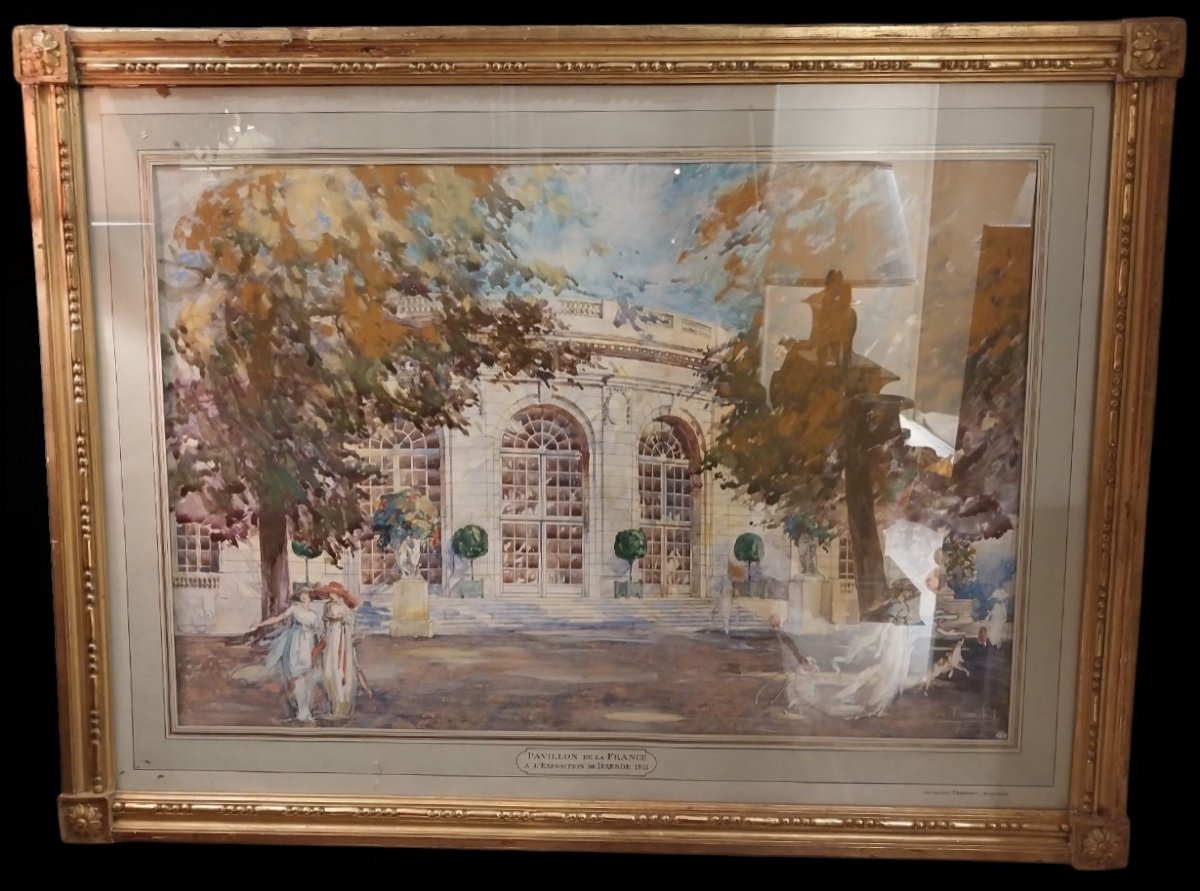 Guillaume Tronchet (1868-1969), Pavillon De La France à Dresde 1911, Gouache sur panneau.-photo-4