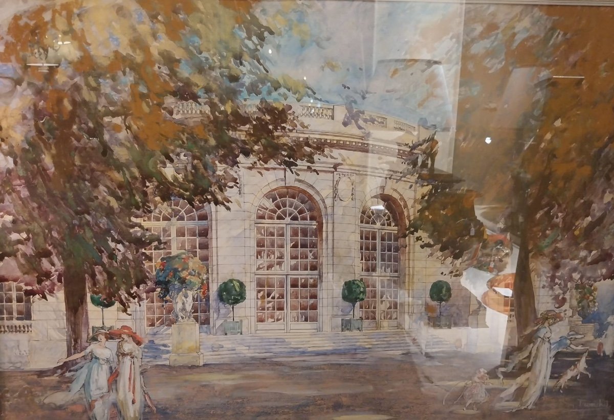 Guillaume Tronchet (1868-1969), Pavilion Of France In Dresden 1911, Watercolor On Panel.