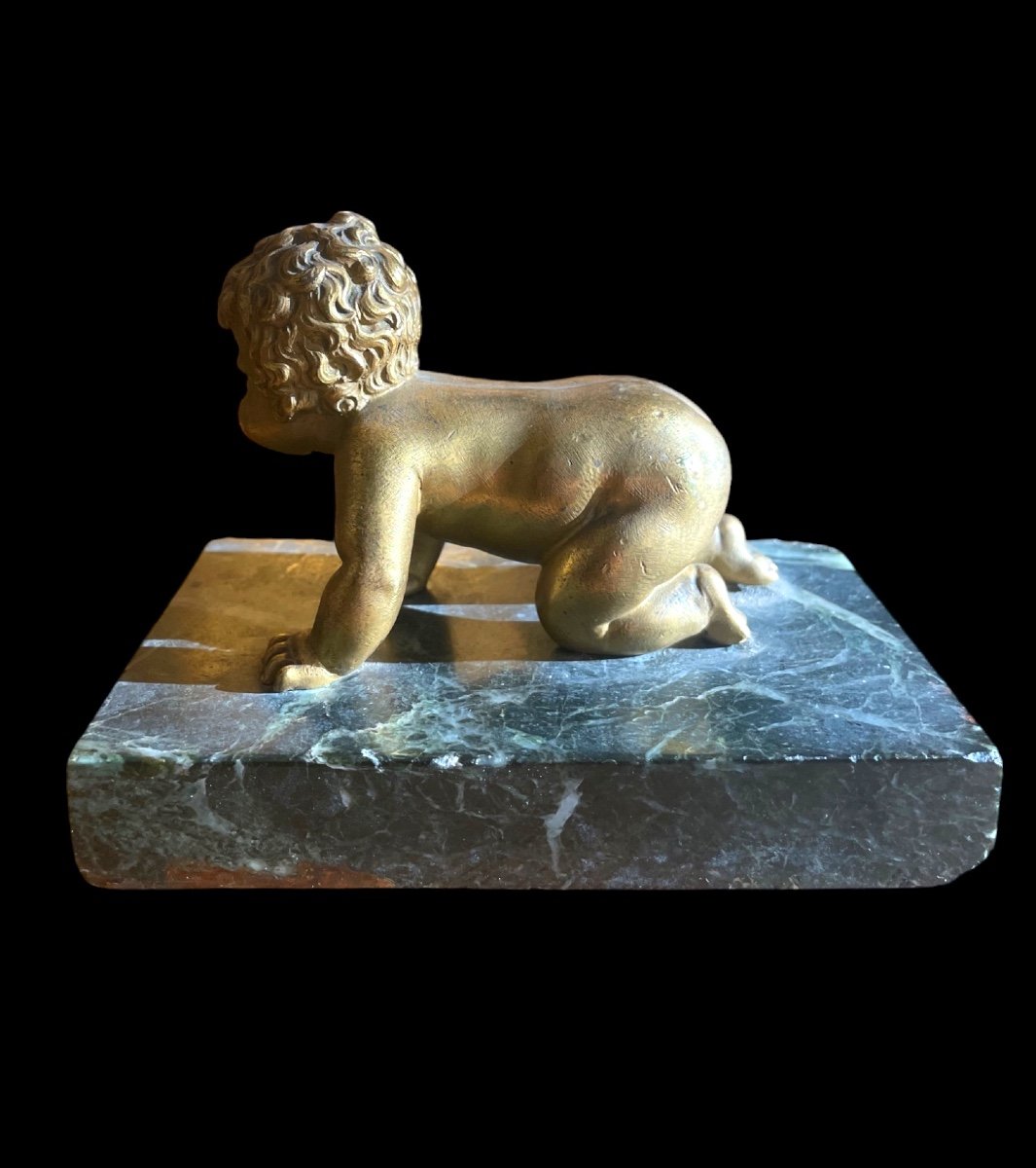 Sculpture Of A Cherub In Gilded Bronze And Green Marble -photo-4