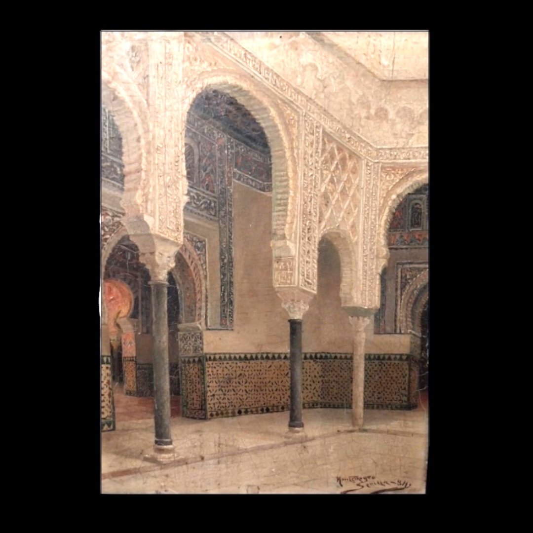 Julio Montenegro (1867-1932), L’Alcazar De Séville, Huile sur panneau, 1884. 