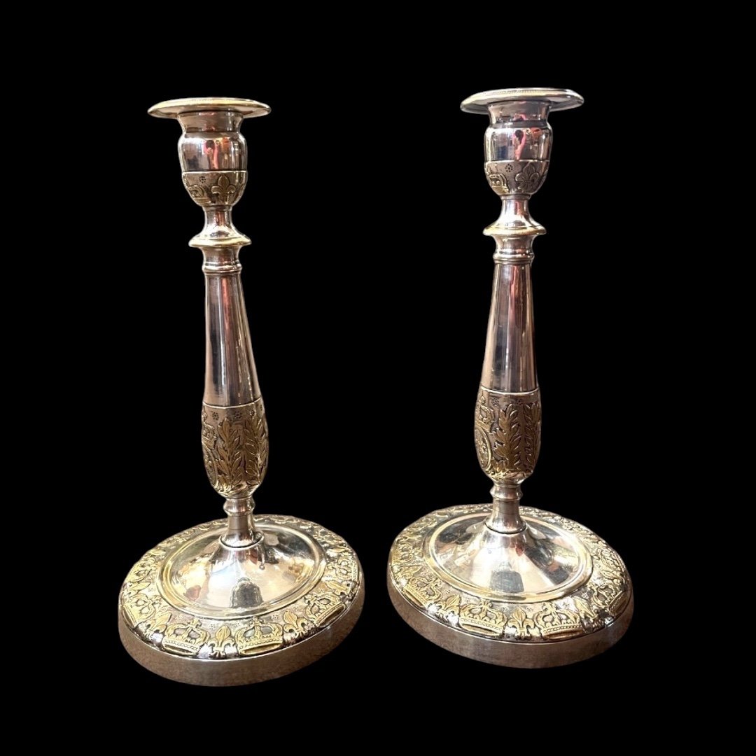 Pair Of Silver And Gold Metal Candlesticks