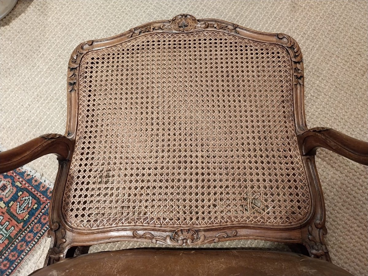 Paire de fauteuils cannées en bois de style Louis XV, XXe-photo-6