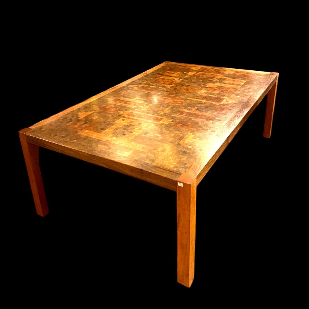 Large Scandinavian Coffee Table In Wood Marquetry, By Rolf Middelboe & Gorm For Tranekaer 