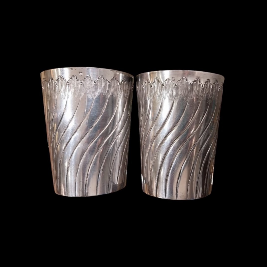 Henri Soufflot (1884-1910), Pair Of Solid Silver Cups, Rocailles, 19th Century. 